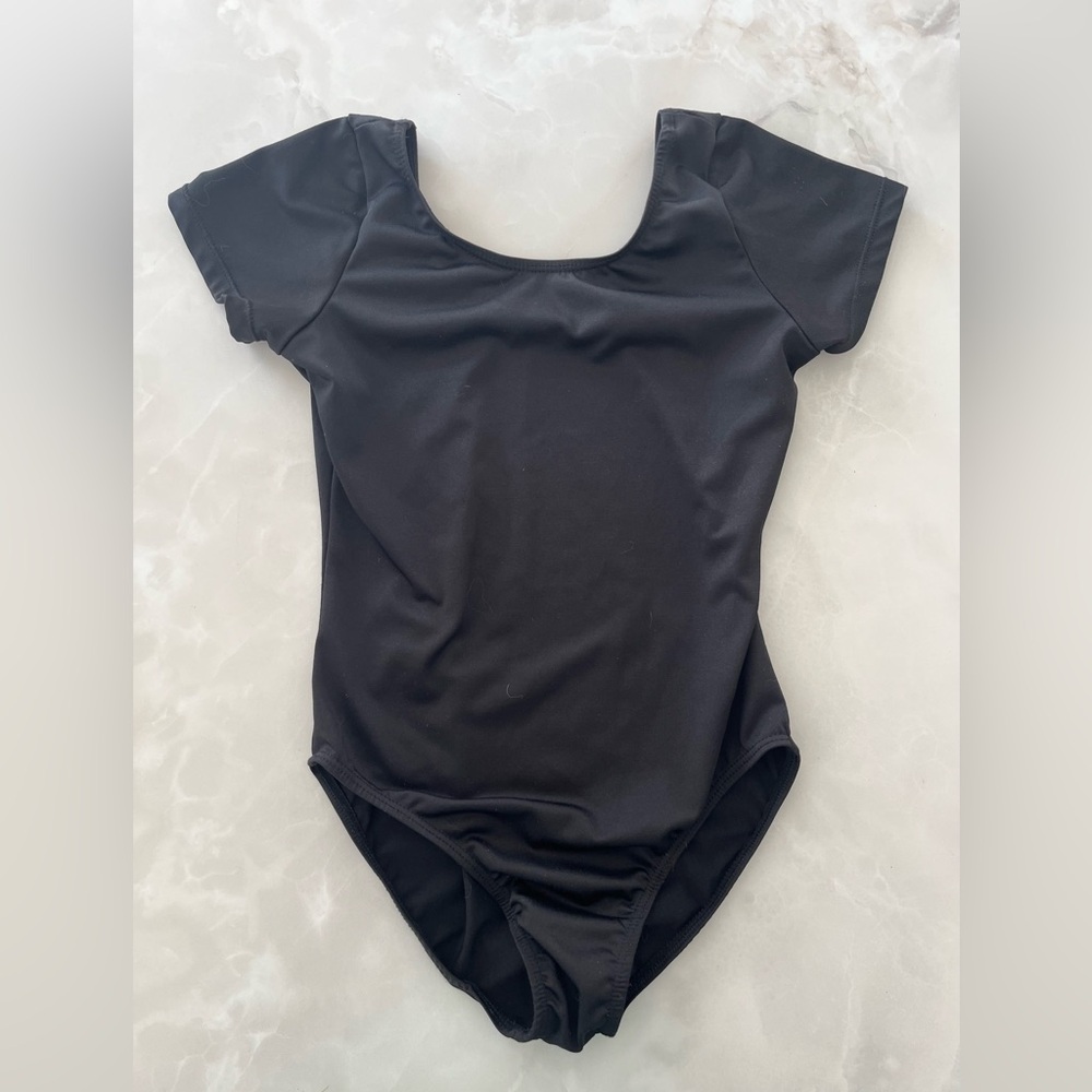 Black Short Sleeved Spandex Bodysuit Leotard Dance Gymnastics Uniform